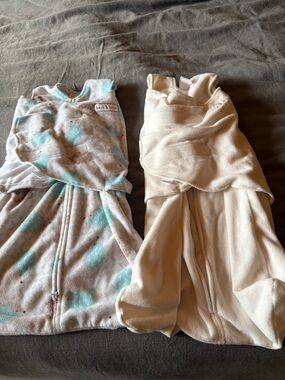 Halo Fleece Sleep Sacks - Cream and Aqua Spot 2-Pack